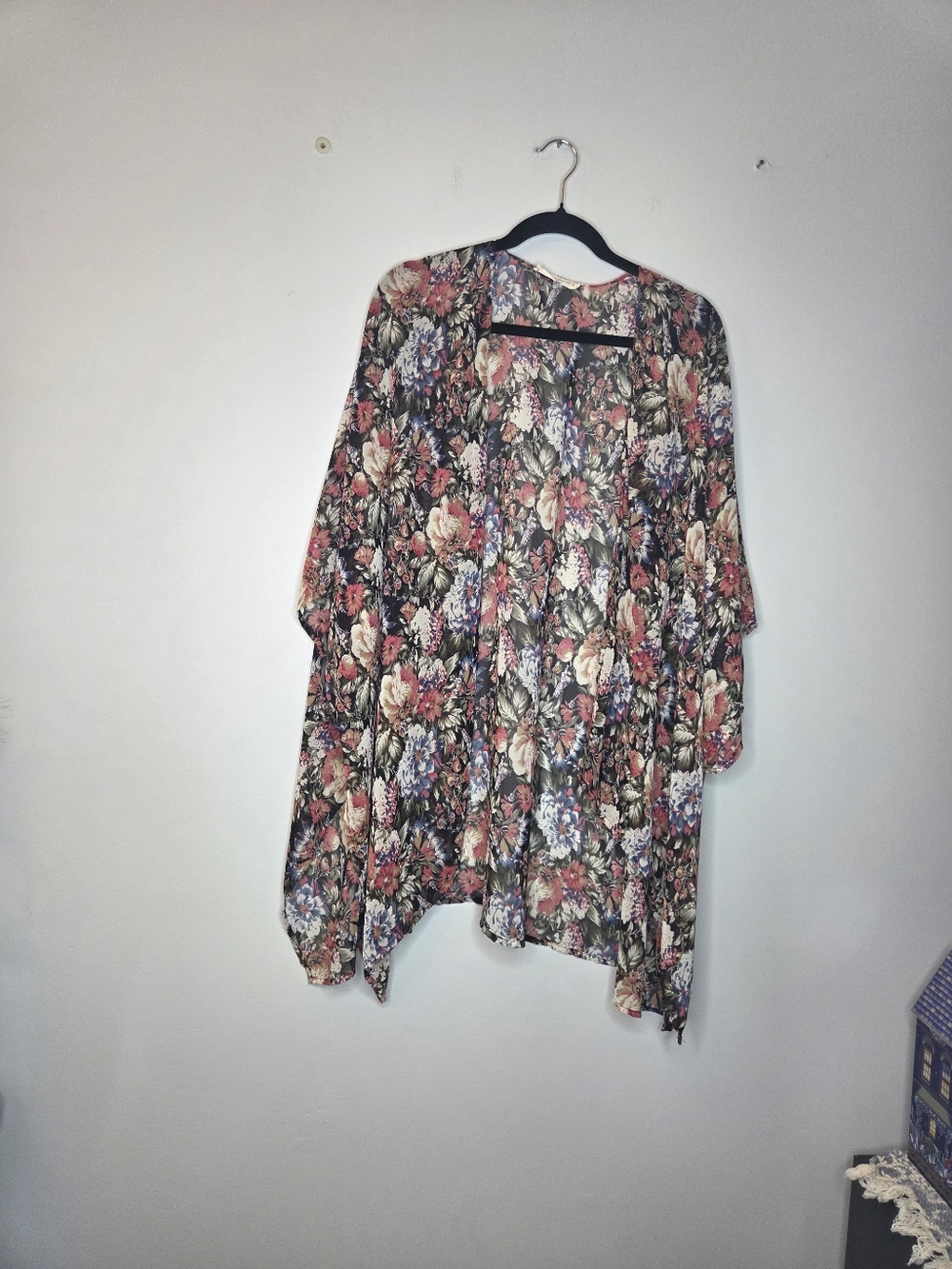 American Threads Black Floral‎ Open-Front Kimono, One Size